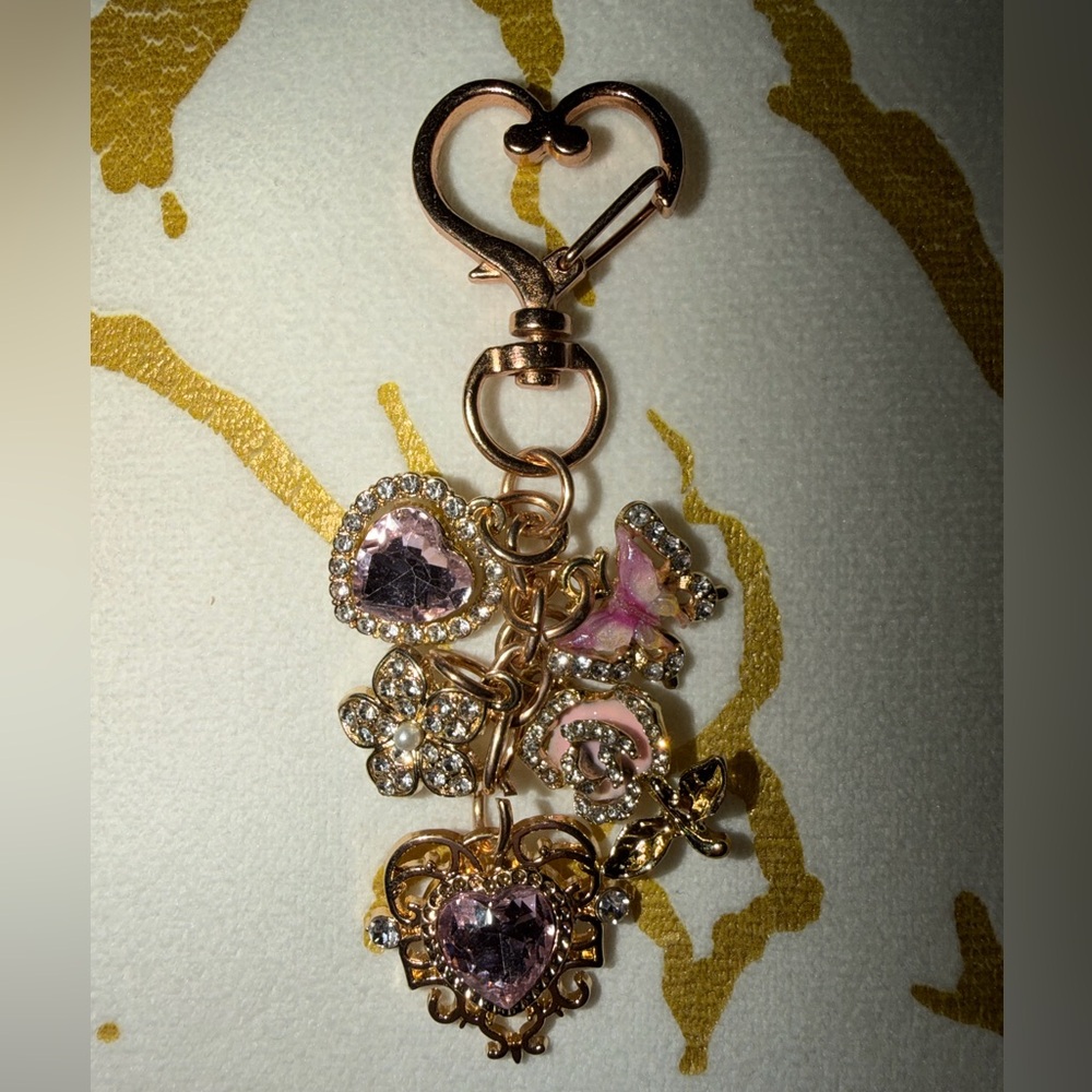 Pink Heart & Butterfly Charm Keychain